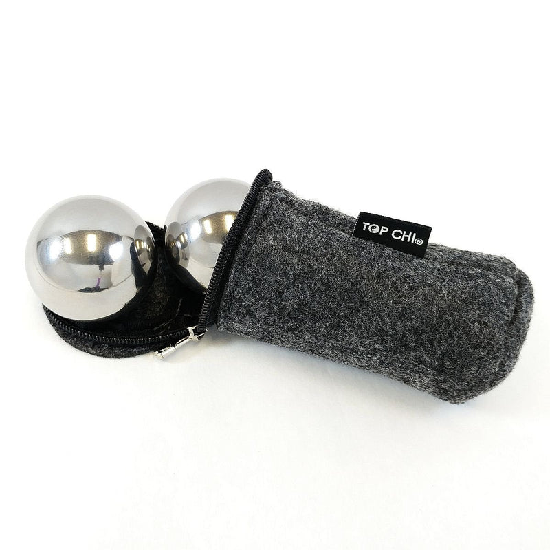 Top Chi 1 lb. 1.5 Inch Solid Stainless Steel Baoding Balls with Carry Pouch. Non-Chiming Chinese Health Balls for Hand Therapy, Exercise, and Stress Relief