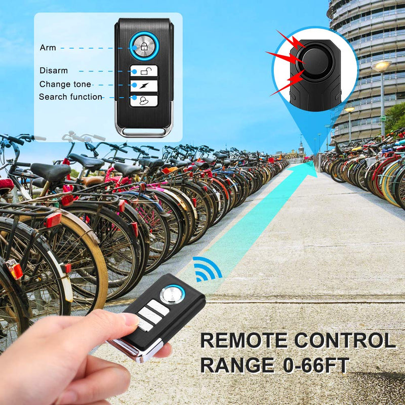 Wsdcam Bike Alarm with Remote 2 Pack, 113dB Wireless Anti-Theft Vibration Motorcycle Bicycle Alarm Vehicle Security Alarm System (Black) Black