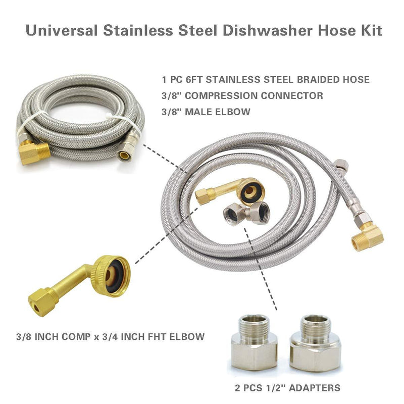 TT FLEX UPC Approved Flexible Stainless Steel Braided Dishwasher Hose,3/8"comp3/8"comp,5FT