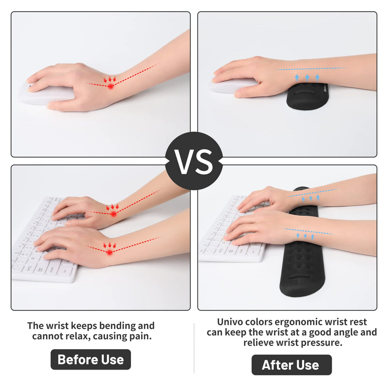 Univo Colors Black Keyboard Wrist Support and Mouse Wrist Rest Set, Made of Memory Foam Soft Gel, Ergonomic Pad for Computer, Laptop, Mouse, Office, Gaming