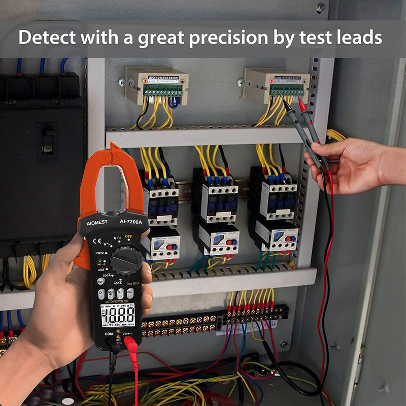 AIOMEST AI-7200A TRMS 2000 Counts Digital Clamp Multimeter Measures AC/DC Voltage, Current, Resistance, Continuity, Diode, Continuity, NCV Test, Auto Volt Amp Ohm Tester with Backlit Lamp