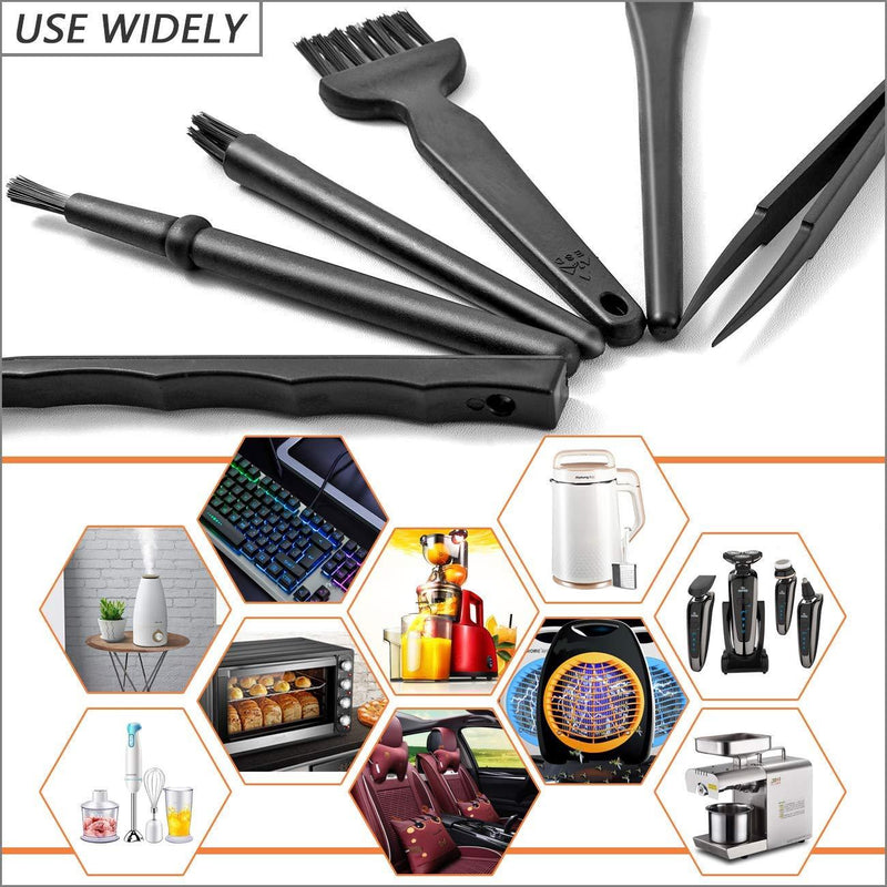 ELANE 6 Pcs Small Portable Plastic Handle Nylon Anti Static Brushes Brush Kit Multi-USE for Computer,Car Seat,Keyboard,Home