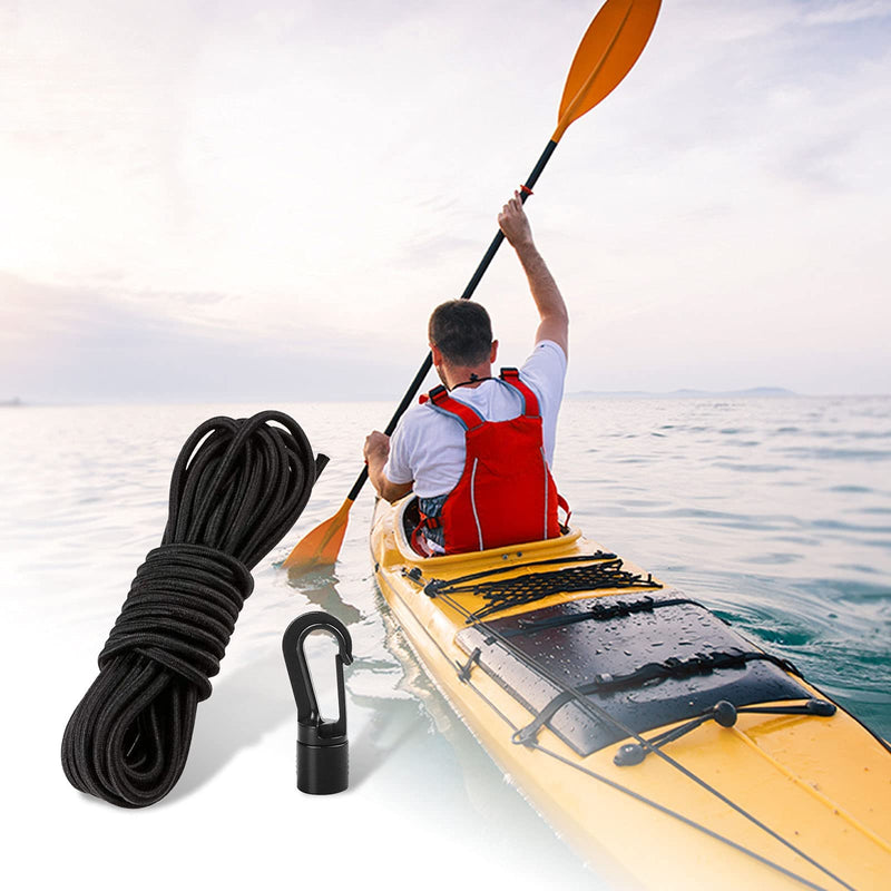 GEUNTECH 1/4" Elastic Bungee Shock Cord - Kayak Stretch String Rope with Bungee Shock Cord Hook Suitable for Kayaks Boat Camping Accessories, Exercise, Fitness and Outdoor Enthusiasts 10 Feet rope + 4 Hooks