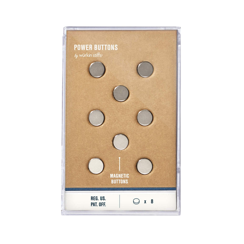 Silver Magnetic Power Buttons by Würkin Stiffs | Pack of 8 | Replacement Magnets for Power Stays | Magnets for Collar Stays in Storage Case | As Seen on Shark Tank