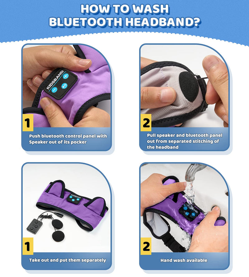 Kids Bluetooth Headphones, KIDSBAND Sleep Headband [Wireless & Wired Palyback 2in1] Wired with Microphone Headphones for Kids with Stereo Sound,Foldable Kids Headphones for School/Travel/Tablet/Sleep Purple