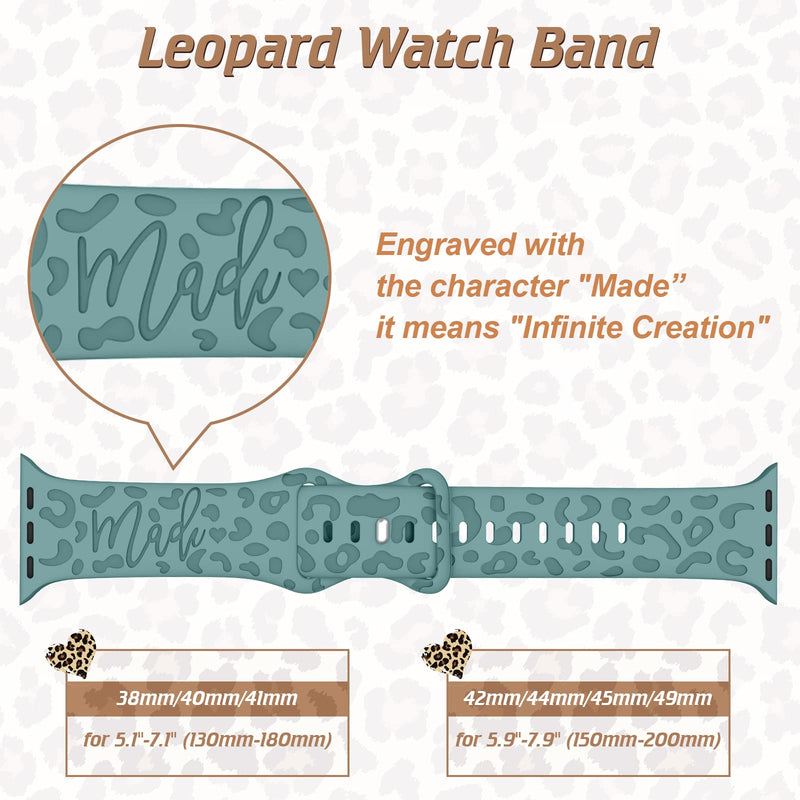 6 Pack Leopard Engraved Band Compatible with Apple Watch Band 40mm 38mm 41mm 44mm 42mm 45mm 49mm, Waterproof Cheetah Sport Silicone Wristbands Replacement for iWatch Series 8 7 6 5 4 3 2 SE for Women 42mm/44mm/45mm/49mm