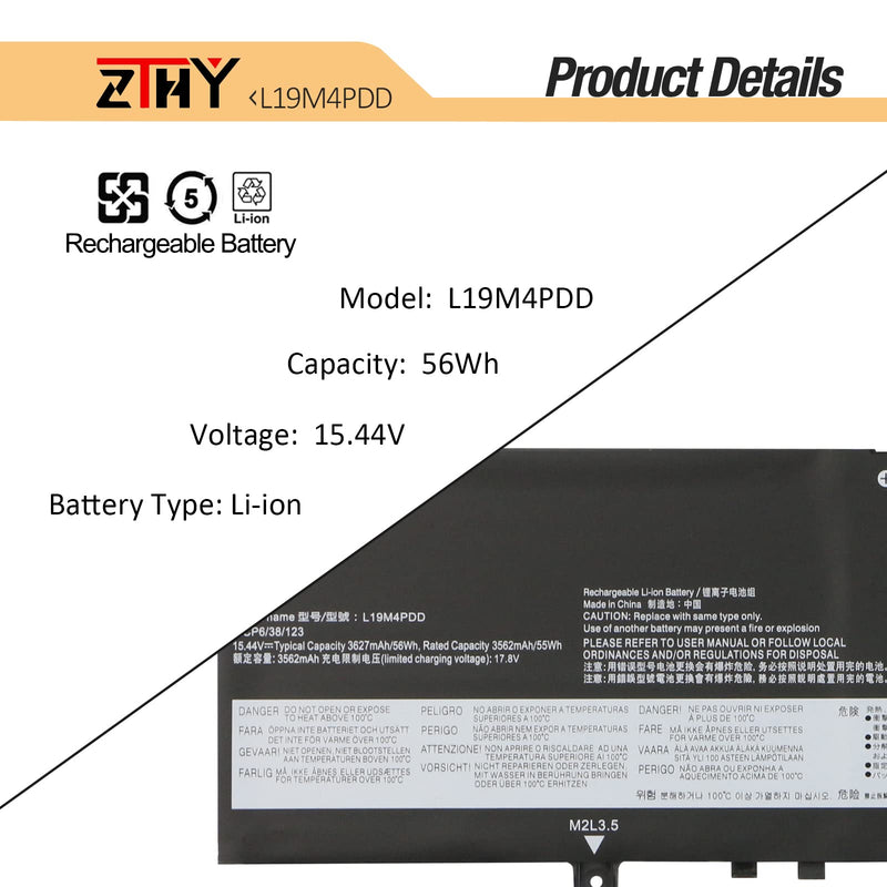 ZTHY L19M4PDD L19C4PDD Laptop Battery Replacement for Lenovo ThinkBook 14S G2 ITL ThinkBook 13S G2 ITL ThinkBook 13S G2 are Series L19D4PDD 5B10Z37621 SB10Z37619 5B10Z37617 15.44V 56Wh 3627mAh