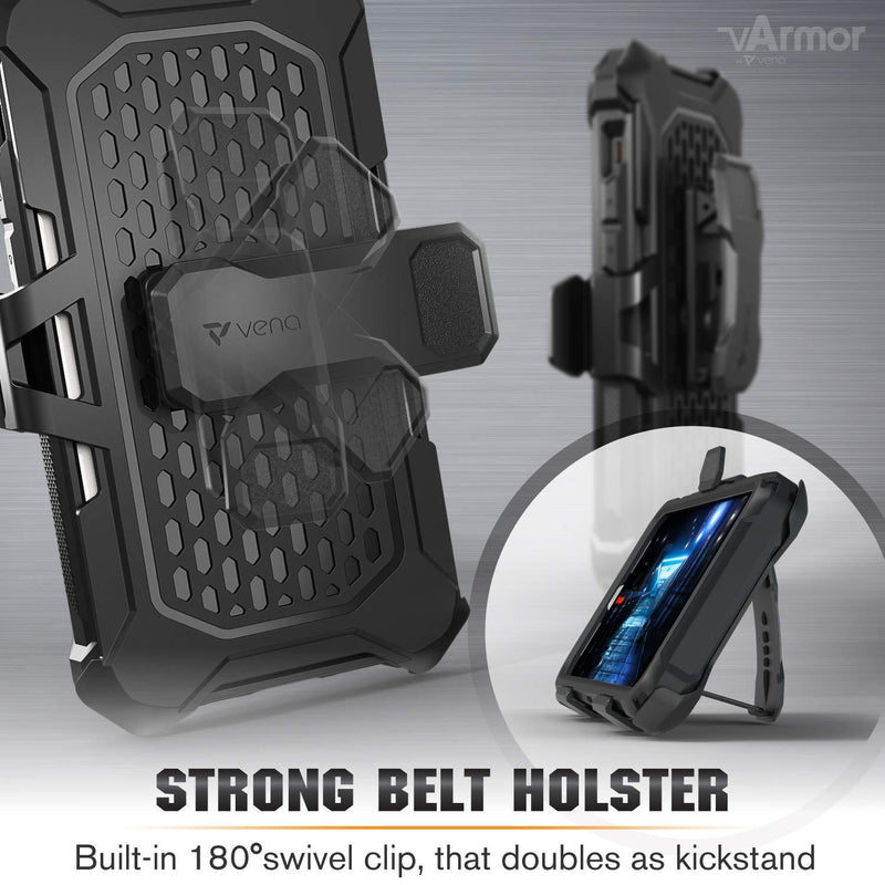 Vena vArmor Rugged Case Compatible with Apple iPhone 12 / iPhone 12 Pro (6.1"-inch), (Military Grade Drop Protection) Heavy Duty Holster Belt Clip Cover with Kickstand - Space Gray