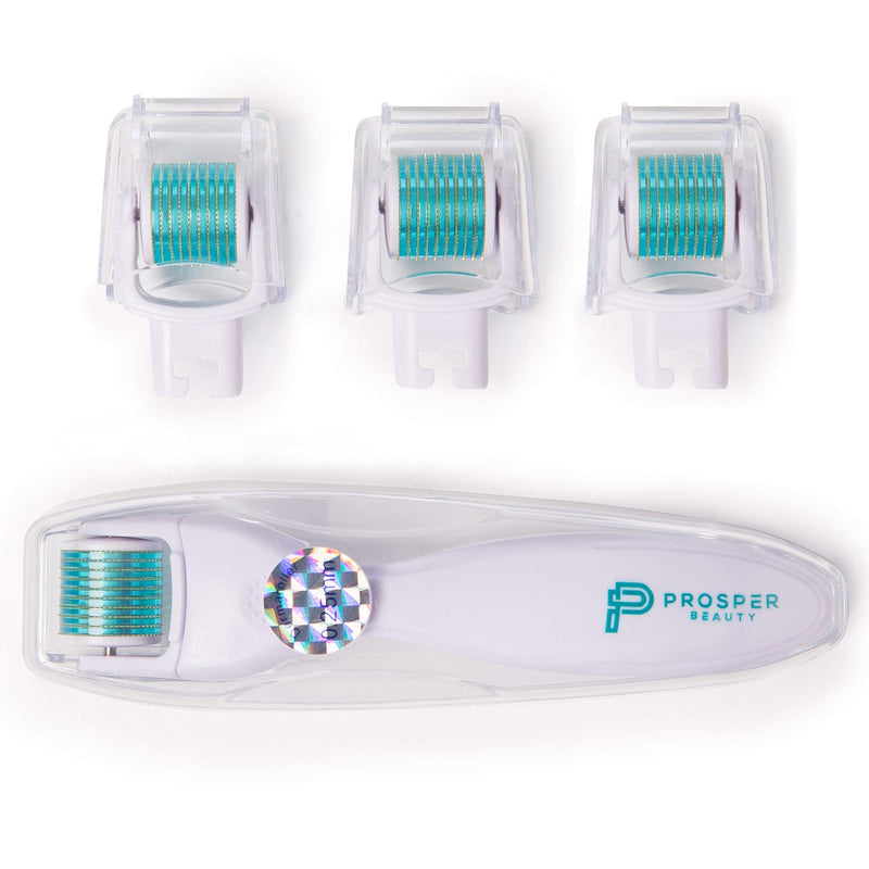 Derma Roller Microneedle 6 Piece Kit [DERMAROLL by Prosper Beauty] Face Roller with 4 Replaceable Heads Exfoliation Microdermabrasion Micro Derma Skin Care Tool Dermaplaning Dermapen Microneedling