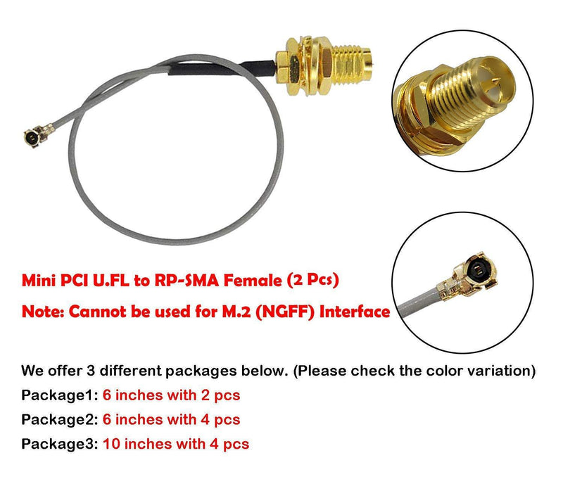 UFL to SMA Mini PCI U.FL to RP-SMA Female Ipex Connector Pigtail WiFi Antenna Extension Cable (6 inch (2 Pcs)) 6 inch (2 Pcs)