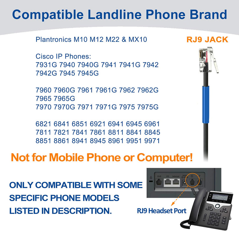 Wantek Phone Headset with Microphone Noise Cancelling, RJ9 Telephone Headsets Compatible with Cisco Office Phones 7940 7942 7945 7960 7962 7965 7811 7821 8811 8841 8845 8851 Plantronics M12 M22 Black