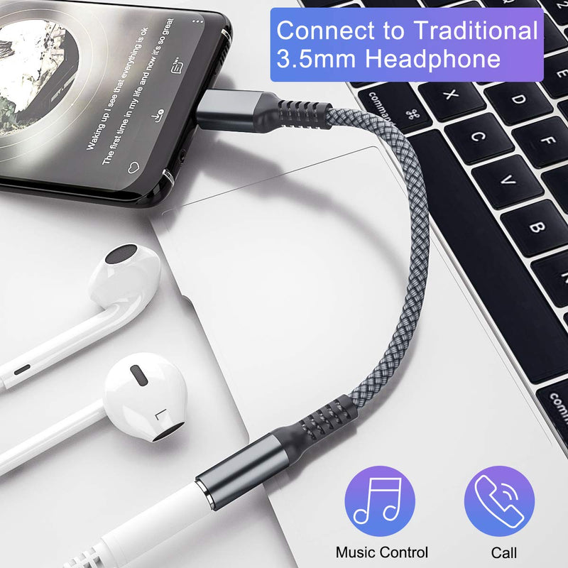 USB C to 3.5mm Adapter,Type C 1/8 Inch Headphone Jack Audio Aux Converter for Samsung Galaxy S20 S21 S22 Ultra Plus Note 10 20,Google Pixel 5 XL,iPad Pro Air 4 4th 2020 5th 2021 Mini 6 6th Generation Gray