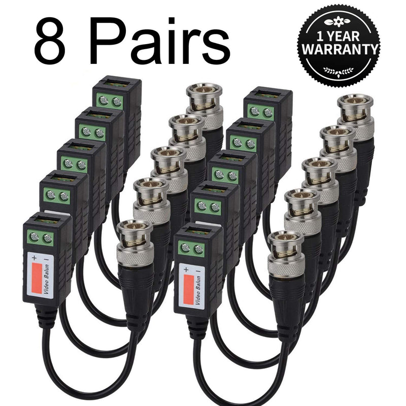 Video Balun Connectors 8 Pairs Cat5 HD Mini CCTV BNC Passive Video Balun Transceiver Cable for BNC Male Cable via CAT5/5E/6 Twisted Pair Transmitter CCTV Security Camera System