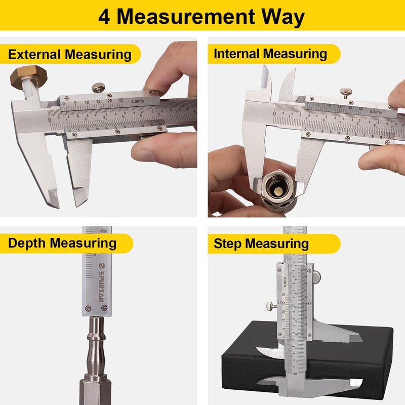 Spurtar Vernier Caliper 150mm / 6 Inch Caliper Caliper Analog for Diameter Depth Step Measuring Accuracy: 0.02mm / 0.001'' for Household DIY Jewelry Woodworking - Carbon Steel