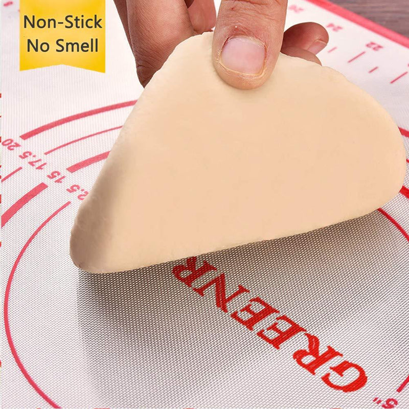 Silicone Pastry Mat Non Stick Extra Thick Baking Mat with Measurement Fondant Mat, Counter Mat, Dough Rolling Mat, Oven Liner, Pie Crust Mat (16''(W)20''(L)) M-16''(W)*20''(L) 1#Red