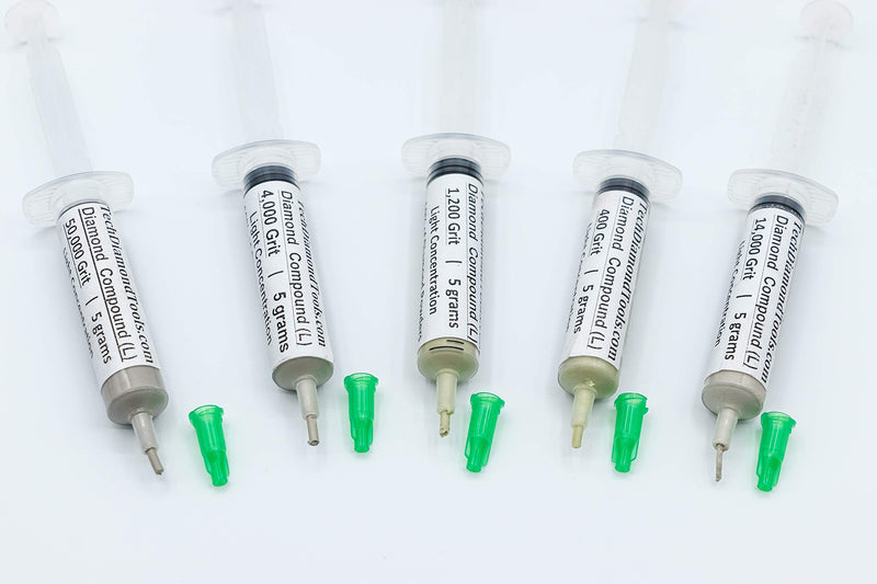 TechDiamondTools Set of 5 Diamond Compound Polishing Paste 400 1200 4000 14000 50000 Grit for Marble Glass Metal Rock Jewelry Resin Silver Gemstone with 10% of Diamond Powder USA Made 50000 14000 4000 1200 400 grit