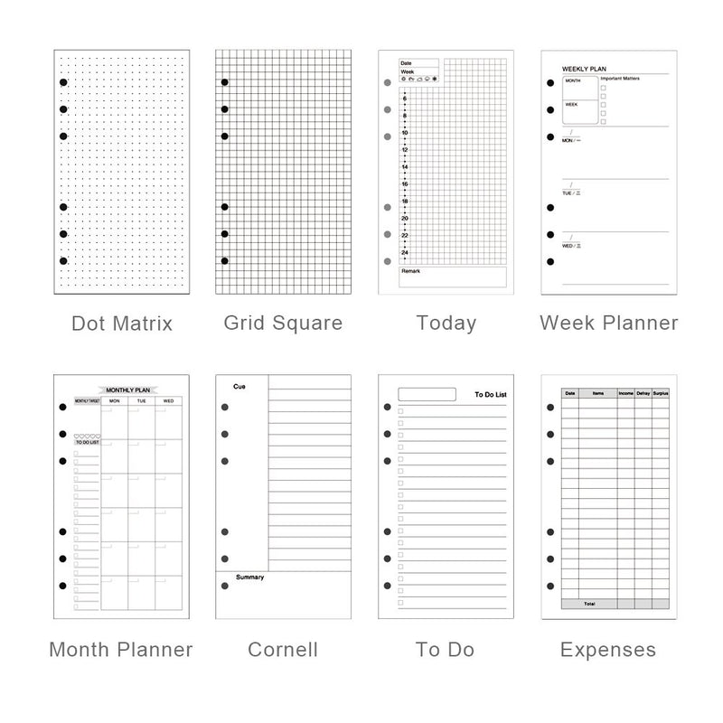 EvZ A6 Refill Month Planner Paper, 6 Holes Ring Binder Filler for 7 Inches Refillable Journal Notebook Diary Organizer Planner Inserts, 80 Sheets / 160 Pages