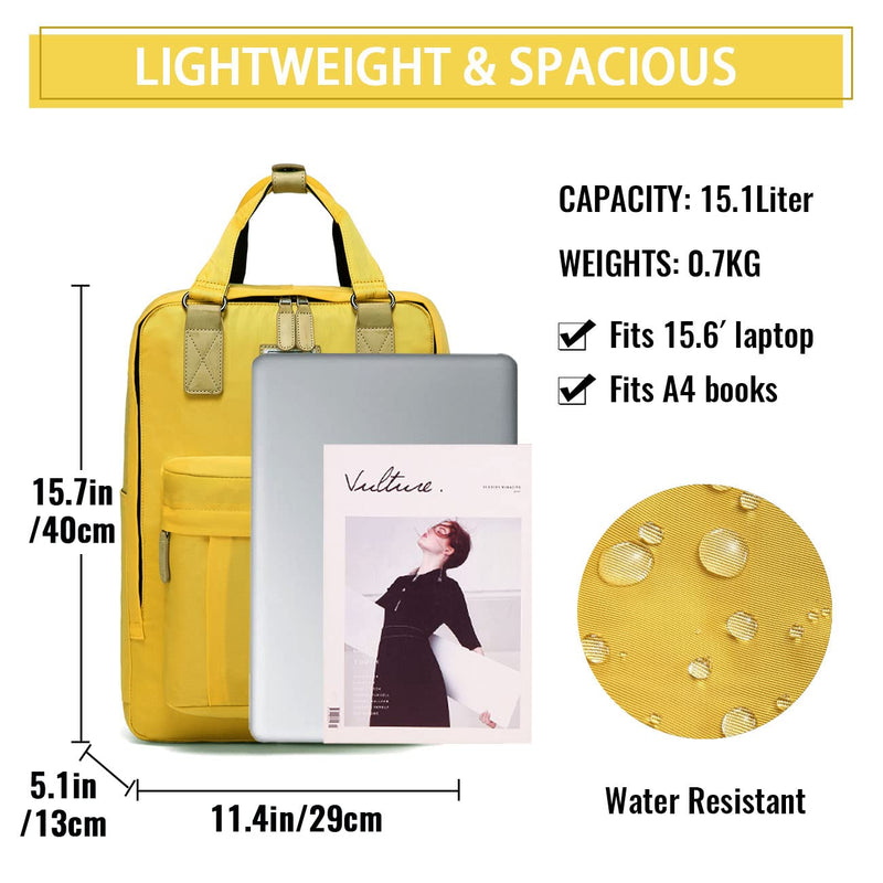 Laptop Backpack for Women,VASCHY 15.6 Inch Water Resistant College School Backpack Bookbag Casual Daypack for Teacher/Teen Girls/Business/Travel Yellow