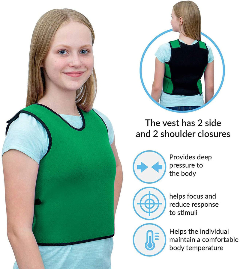 Special Supplies Sensory Compression Vest Deep Pressure Comfort for Autism, Hyperactivity, Mood Processing Disorders, Breathable, Form-Fitting, Kids and Adults (Green, Medium 20x36 inches) Green Medium (Pack of 1)