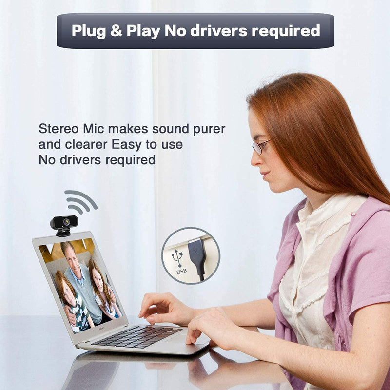 Webcam 1080p HD Computer Camera - Microphone Laptop USB PC Webcam with Privacy Shutter and Tripod Stand, 110 Degree Live Streaming Widescreen Recording Pro Video Web Camera for Calling, Conferencing