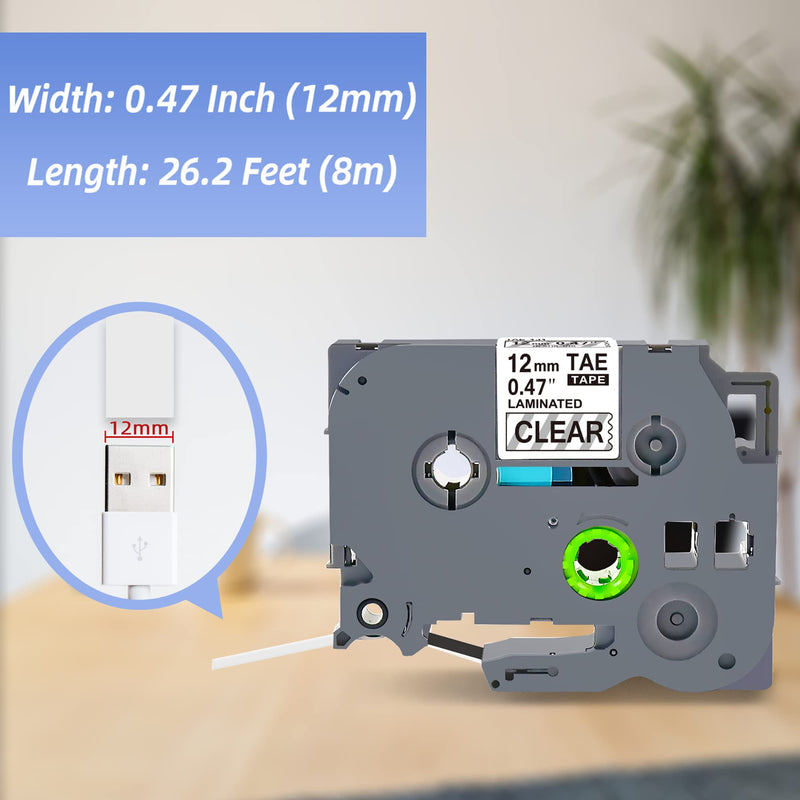 3 Pack Label Maker Tape Clear Compatible for Brother P Touch TZe131 TZ-131 TZe Label Tape 12mm 0.47" Laminated (Black on Clear) Compatible with Brother Ptouch PT-D600 PT-D200 PT-D210 PT-H110 PT-D400