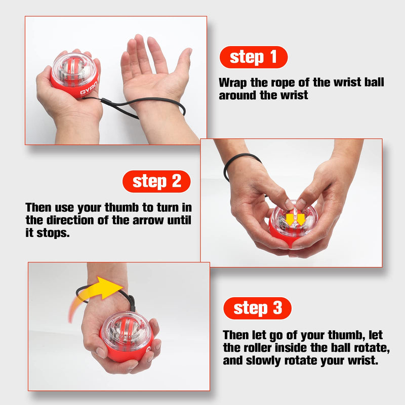 JIN BD Wrist Trainer Ball Auto-Start Wrist Strengthener Gyroscopic Forearm Exerciser Gyro Ball for Strengthen Arms, Fingers, Wrist Bones and Muscles Red