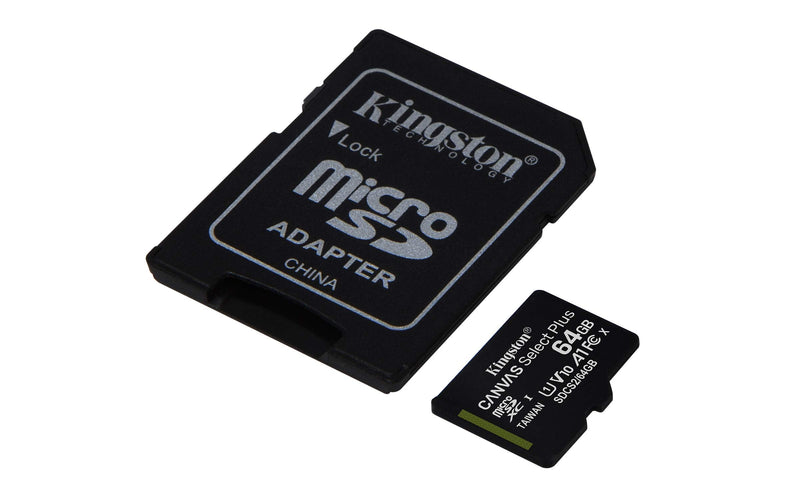 Kingston 64GB microSDXC Canvas Select Plus 100MB/s Read A1 Class 10 UHS-I Memory Card + Adapter (SDCS2/64GB) microSD Card Fast (Up to 100 MB/s) Single