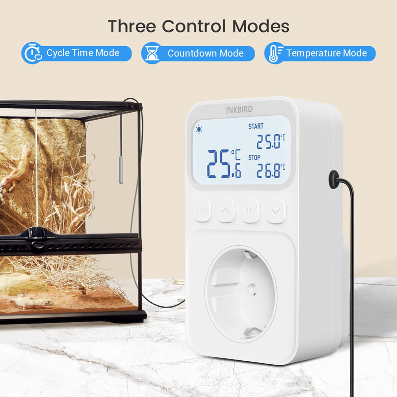 Inkbird ITC-C216T thermostat socket, temperature controller with sensor, temperature controller with timer heating cooling LCD screen, for refrigerator, reptile