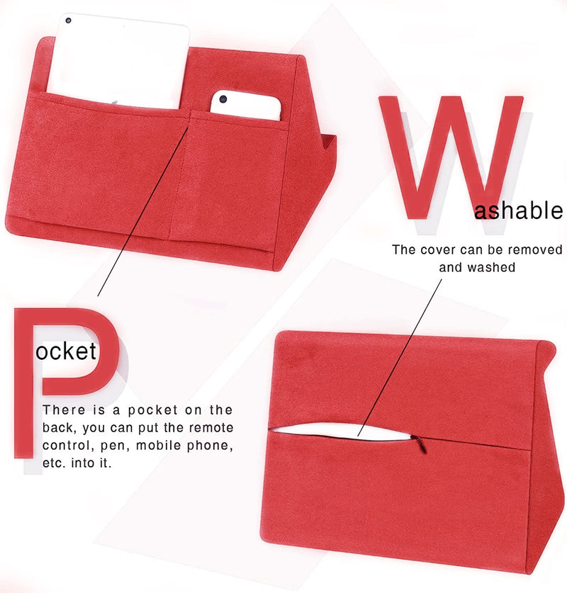 Soft Tablet Stand Pillow with Pocket,Tablet Cushion Stand,Adjustable 3 Viewing Angle,Lazy Holder Stand for Bed Sofa,Compatible with iPads Tablets eReaders Smartphones Books Magazines (Wine Red) Wine red