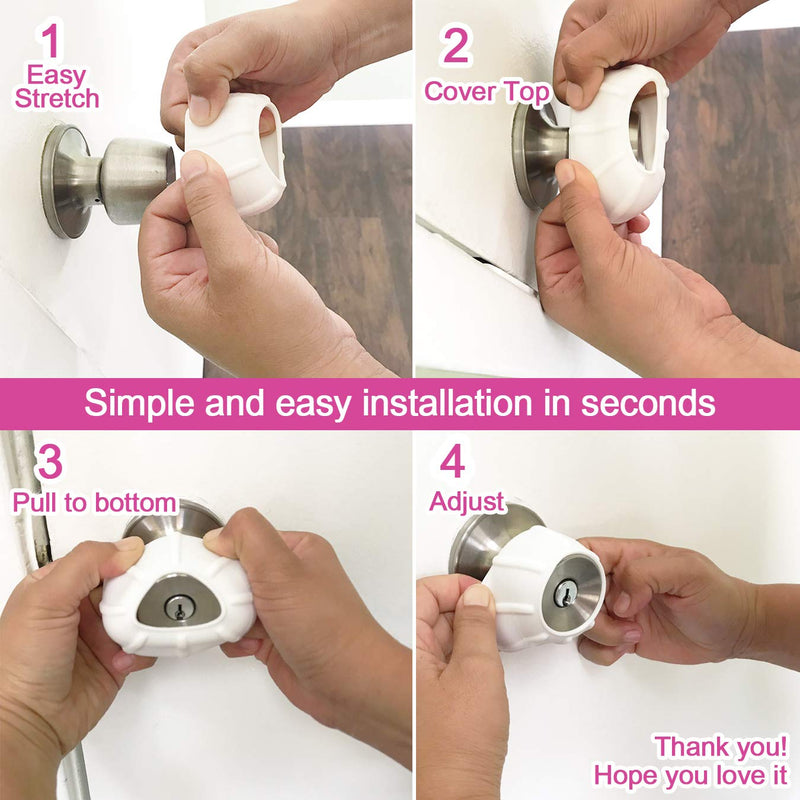 New Enjoy Cover - Door Knob Cover Grips Non Slip Arthritis & Senior Living Aids Grippy Easy Open Decorative. Simple Functional Effective Solution- 4 Pack (White, Ball)