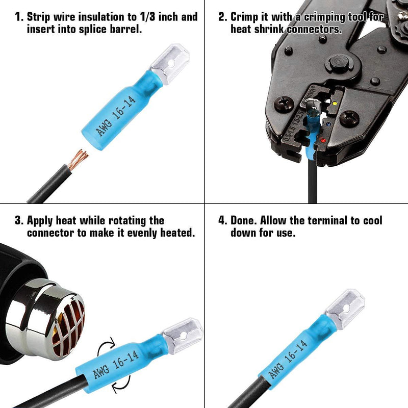 200PCS Heat Shrink Male Spade Connectors - Sopoby Electrical Spade Terminals - Heat Shrink Wire Connectors Crimp Connectors - 16-14 AWG 200 Male Spade