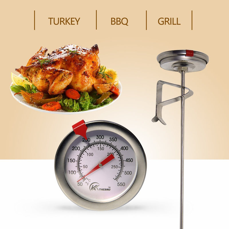 KT THERMO Deep Fry Thermometer With Instant Read,Dial Thermometer,12" Stainless Steel Stem Meat Cooking Thermometer,Best for Turkey,BBQ,Grill 12-Inch(1pack）