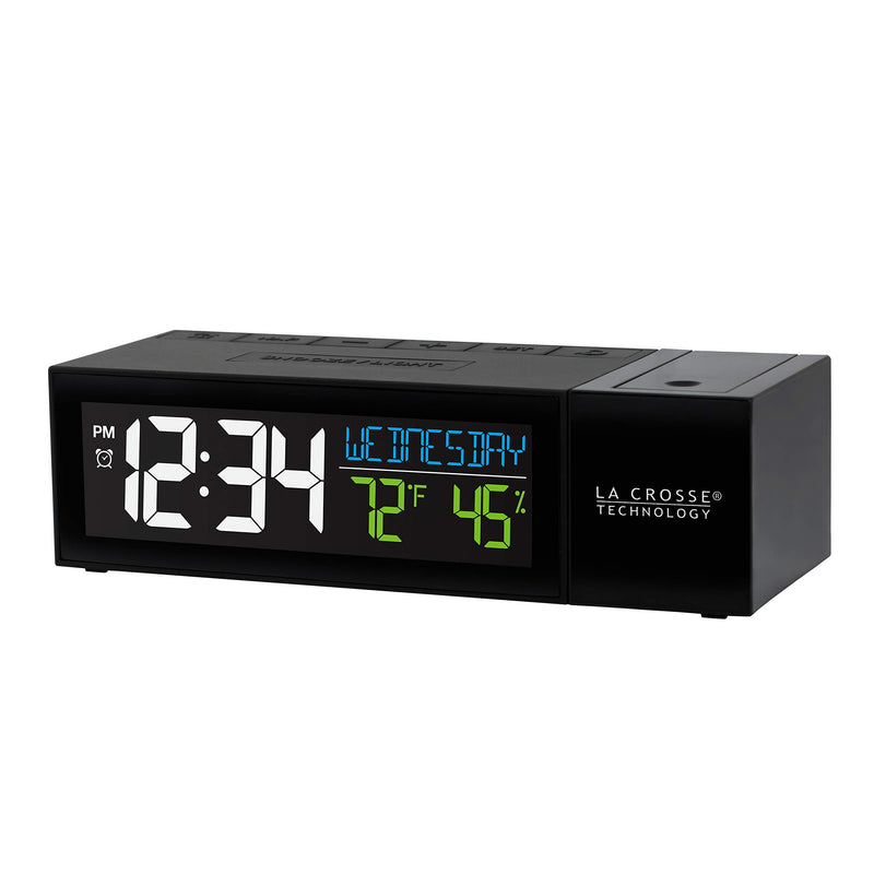 La Crosse Technology 616-1950-INT Pop-Up Bar Projection Alarm Clock with USB Charging Port, 6.51" L x 2.56" W x 1.81" H, Black