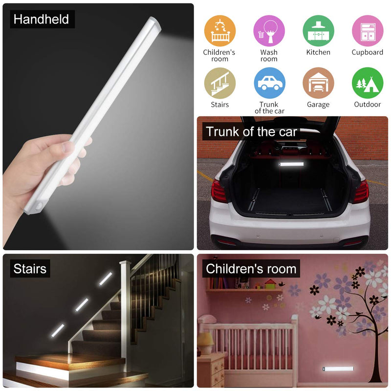 30-LED Motion Sensor Cabinet Light,Under Counter Closet Lighting, Wireless USB Rechargeable Kitchen Night Lights,Battery Powered Light,Uniform Light for Wardrobe,Cabinet,Cupboard（Warm Light）-2Pack Silver-warm White Light 7.8inch-30LED