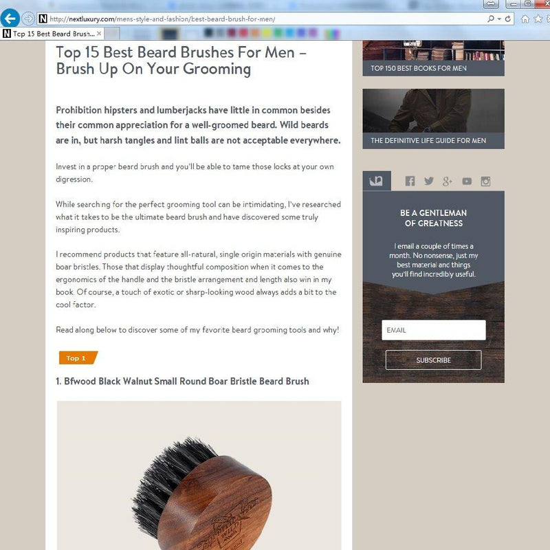 BFWood Beard Brush for Men - Boar Bristles Small and Round - Black Walnut Wood