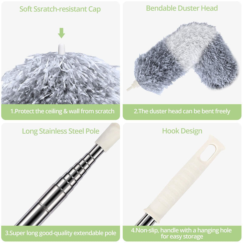 DELUX Microfiber Feather Duster Extendable Cobweb Duster with 100 inches Extra Long Pole, Bendable Head & Scratch-Resistant Hat for Cleaning Ceiling Fan, High Ceiling, Blinds, Furniture & Cars
