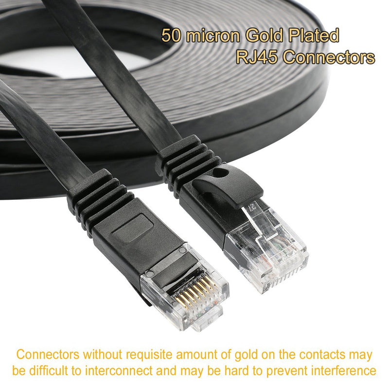 Cat 6 Ethernet Cable 25 ft Flat, Durable Internet Network Lan Patch Cord, Sturdy Cat6 High Speed Computer RJ45 Wire for Router, Modem, PS Xbox, Gaming, Switch, TV, Video- Faster Than Cat5e/Cat5, Black