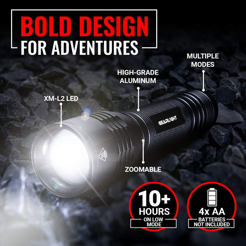 GearLight LED Flashlight - Bright, High Lumen, Battery Powered Tactical Flashlights for Emergency, Camping & Outdoor Use - S2000﻿