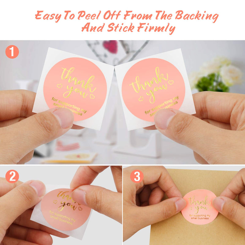 Dongpong Thank You Stickers Roll 1.5 Inch Pink Foil Thank You for Supporting My Small Business Stickers 500 PCS Business Stickers for Greeting Cards Flower Bouquets Gift Wraps Mailers Bag