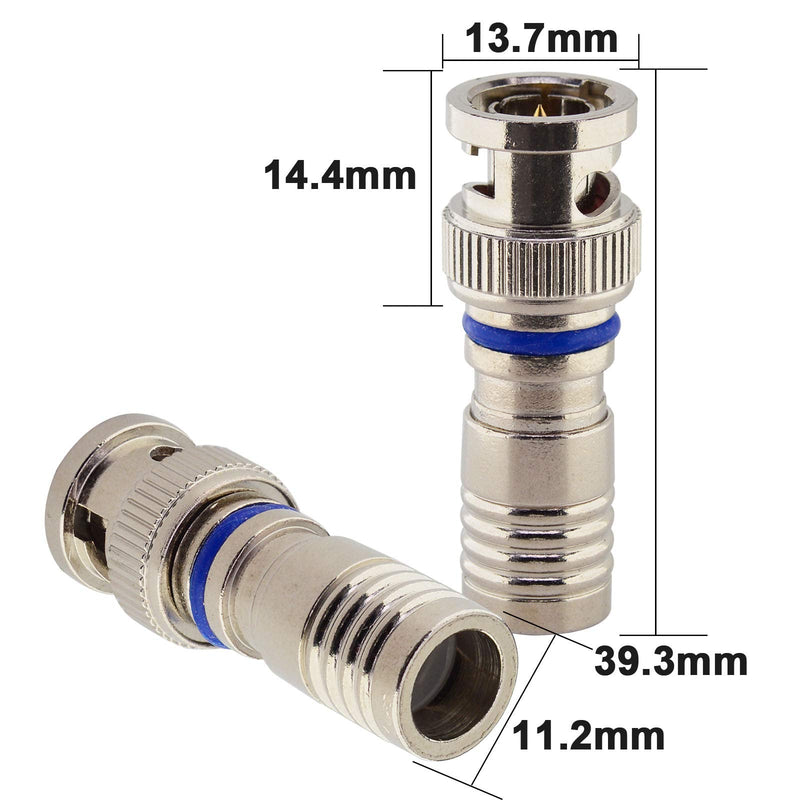 Kaunosta BNC Male Compression Coax Connector - RG6 RG59 Coaxial Cable Connector for Security Camera 2pcs