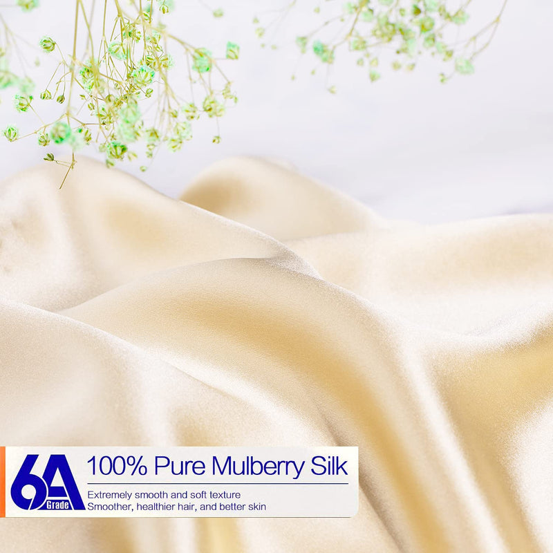 J JIMOO Natural Silk Pillowcase, for Hair and Skin with Hidden Zipper,22 Momme,600 Thread Count 100% Mulberry Silk, Soft Breathable Smooth Both Sided Silk Pillow Cover(Beige, Standard 20''×26'',1pcs) Beige Standard 20''×26''