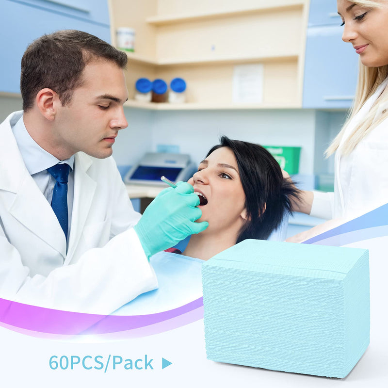 Disposable Dental Bibs Waterproof Dentist Napkins 60 PCS, 3 Ply Tattoo Bibs Tray Covers Patient Bib Lap Cloths 13" x 18" for Dental Clinic, Tattoo Staion and Salon - Light Blue