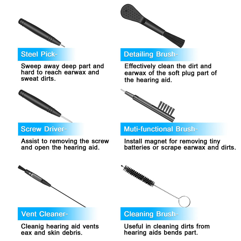 Hearing Aid Cleaning Kit, Hearing aid Cleaning Tools, Hearing Aid Brushes for Cleaning, Hearing Aid Earbuds Amplifier Earphone Earbuds Airpod Cleaner Kit, Hearing Aid Accessories with case (8 Pcs)