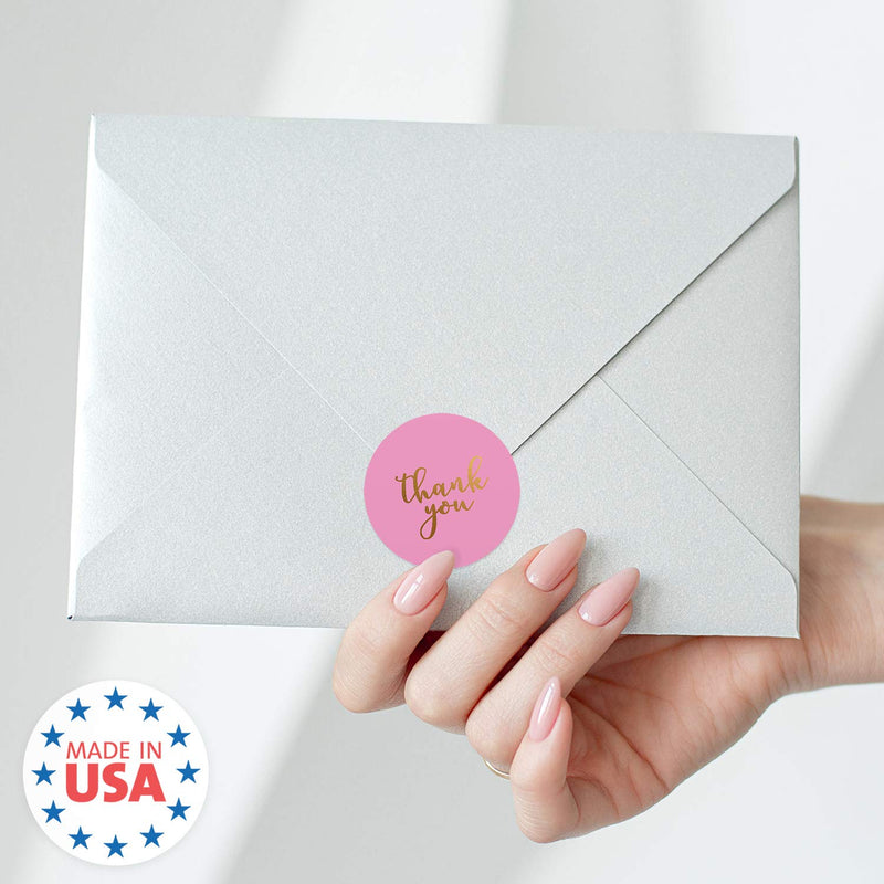 Pink and Gold Foil Thank You Stickers / 1.5" Circle Labels / 1000 per Pack