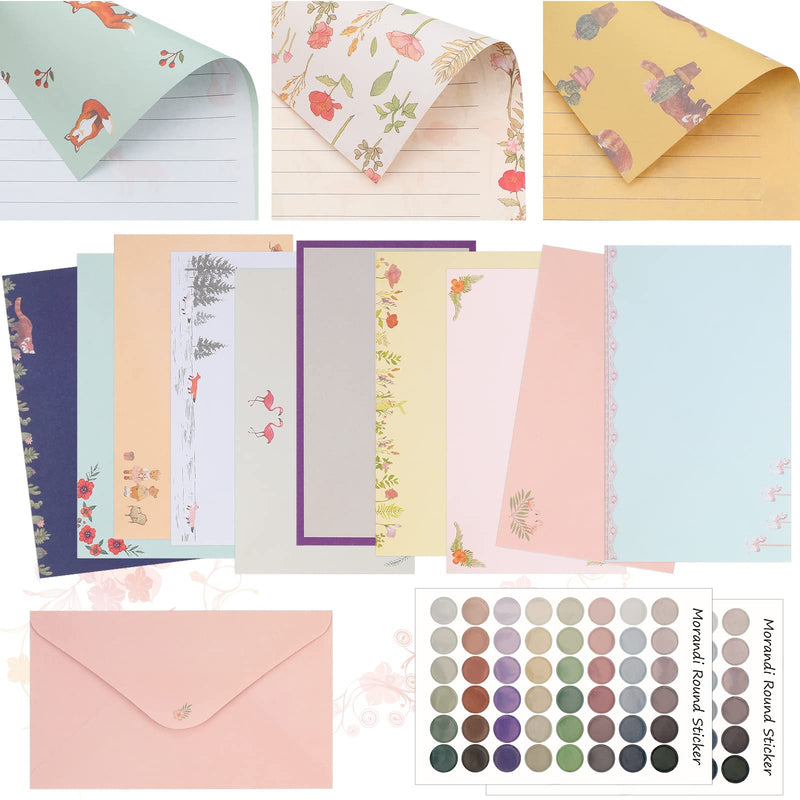 180 Pcs Stationery Papers and Envelopes Set Includes 60 Stationery Envelopes 120 Lined Stationery Writing Paper with 96 Colorful Round Dot Stickers, 10 Designs