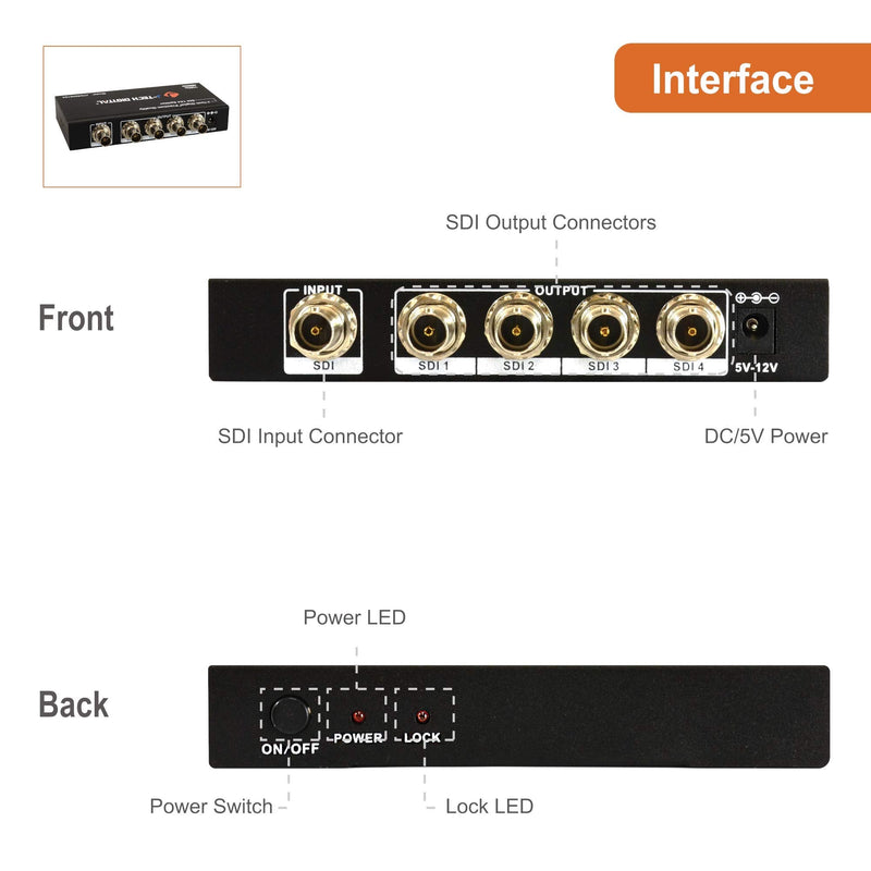 J-Tech Digital Premium Quality SDI Splitter 1x4 Supports SD-SDI, HD-SDI, 3G-SDI up to 1320 Ft (1 Input and 4 outputs)