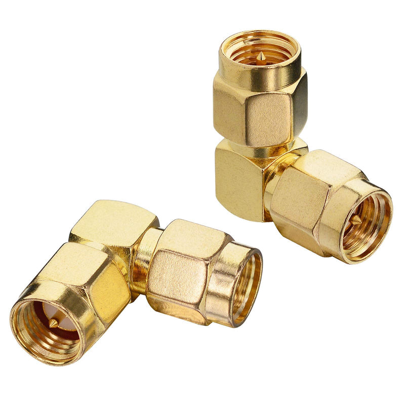 BOOBRIE SMA Coax Adapter SMA 90 Degree Connector SMA Male to SMA Male Right Angle Adapter Gold-Plated SMA Cable Adapter SMA Male Plug (Pin) Connector for WIFI / Two-way Radio / FPV Drone etc Pack of 2