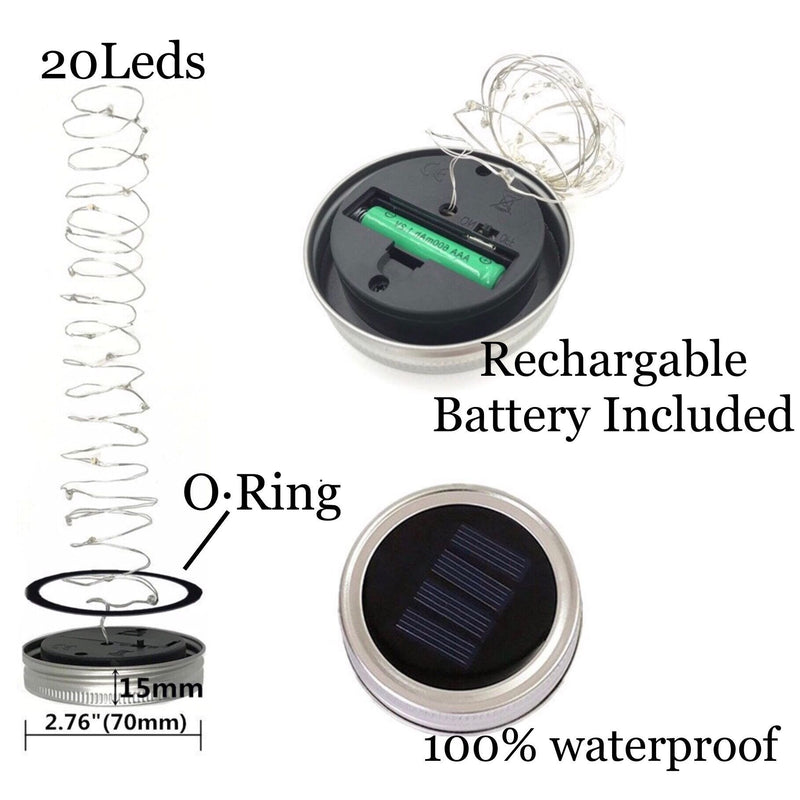 Solar Mason Jar Lid String Lights, 8 Pack 20 Led String Fairy Star Firefly Jar Lids Lights with 8 Hangers Included (Jars Not Included), for Mason Jar Patio Garden Wedding Lantern (Cool White) Cool White