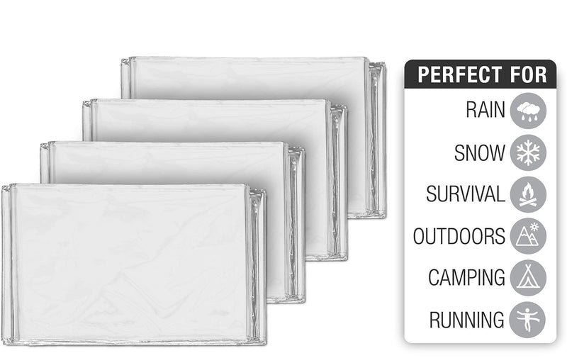 Swiss Safe Emergency Mylar Thermal Blankets + Bonus Gold Foil Space Blanket. Designed for NASA, Outdoors, Survival, First Aid, Silver, 4 Pack