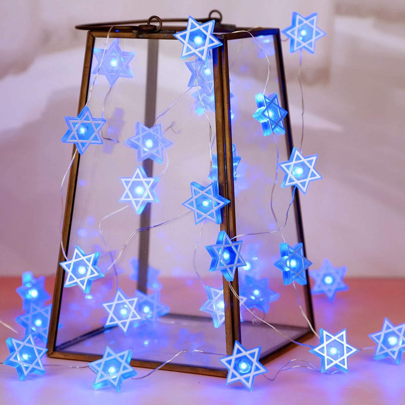 Star of David Fairy String Lights, 10 ft 30 LEDs, Battery USB Powered with Remote Control, Hexagram Magen Star for Jewish Judaism Hanukkah Chanukah Passover Shabbat Ornament Decor Star of David